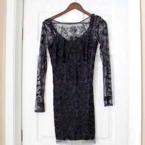 AIDAN MATTOX  Navy blue beaded dress with long sleeves